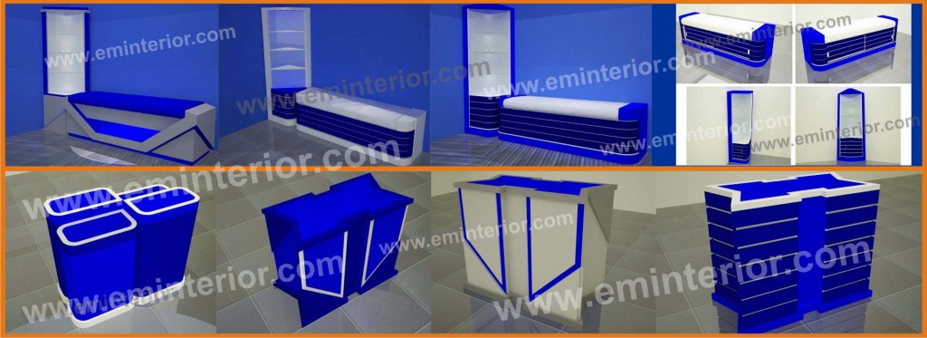 Lemari display, sofa & wadah produk Zig-zag advertising